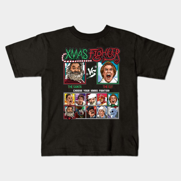 Xmas Fighter - Santa vs Elf Kids T-Shirt by RetroReview